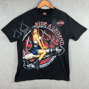 Harley Davidson T-Shirt Short Sleeve Black Ride a Legend Pin Up Girl Mens XL